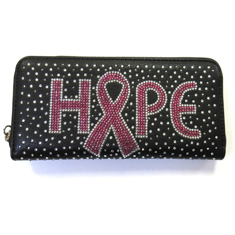 Pink Ribbon HOPE Breast Cancer Rhinestone Crystal Stone Sparkle Wallet NEW